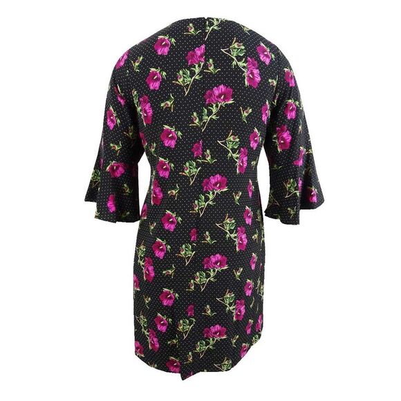 Jessica Howard Women's Plus Size Floral Printed Bell-Sleeve Dress - Black - Picture 2 of 2